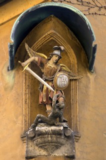 Sculpture of St. Michael the Archangel fighting the devil