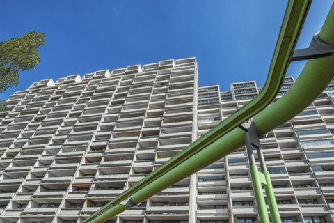 High-rise buildings with pipe system in the former Olympic Village