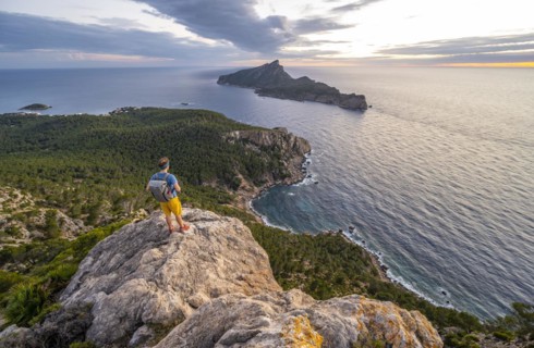 View of mountains and coast with sea