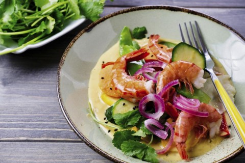 Prawns on curry sauce