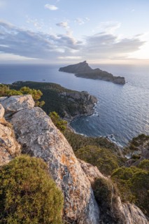 View of mountains and coast with sea