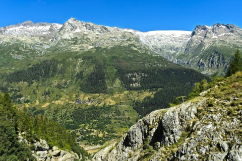 View of the Loetschental with the hamlet of Weissenried