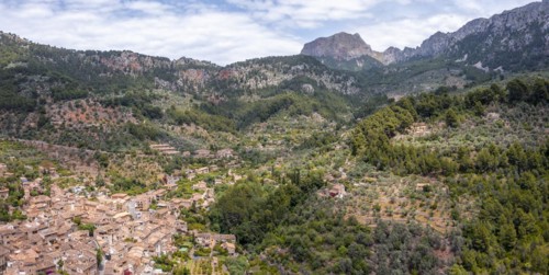 Mediterranean mountain landscape with mountain village Fornalutx
