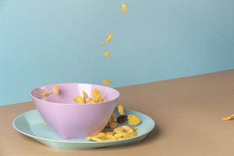 Healthy breakfast in pink bowl