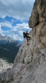 Passage via ferrata with a large exposure and an amazing view of the mountain range. Dolomites