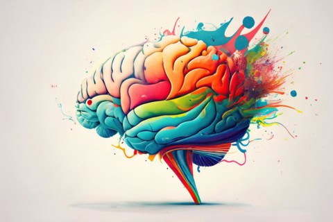 Illustration of a human brain in bright colours