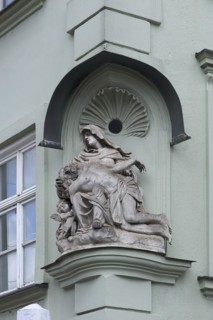 Sculpture of the Pieta on a corner house
