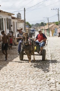 Old colorful horse and donkey carts in the streets of Havana