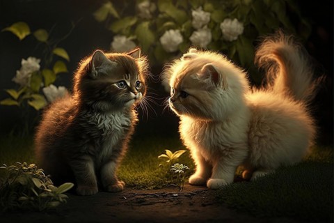 Two furry young cute kittens at play