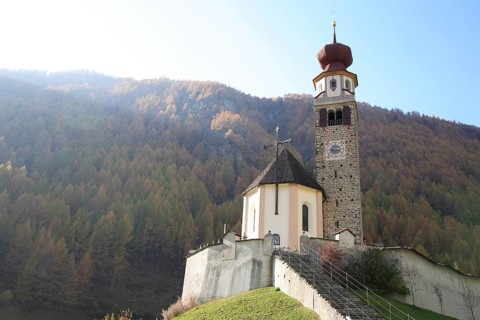 The baroque pilgrimage church of Our Lady in Schnals is located in the village of the same name