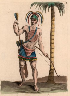 Native American of Florida wearing a colourful leather robe