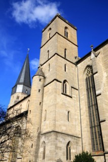 The historic old town of Muennerstadt with a view of the church of St. Maria Magdalena. Muennerstadt