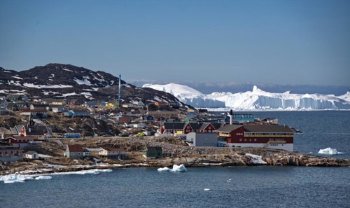 Summer view of the ice fjord and the town of Ilulissat
