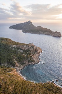 View of mountains and coast with sea