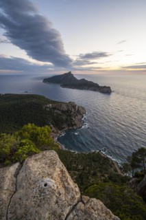 View of mountains and coast with sea