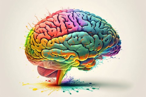 Illustration of a human brain in bright colours
