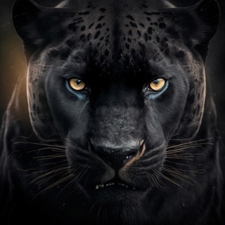 Portrait of a black panther with yellow eyes