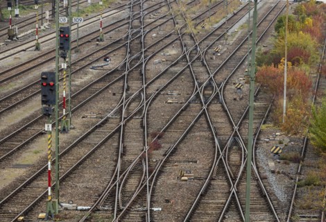 Railway line with many points