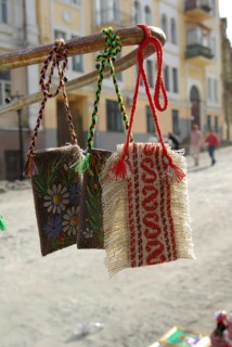 Traditional style handmade woven bags of fabric