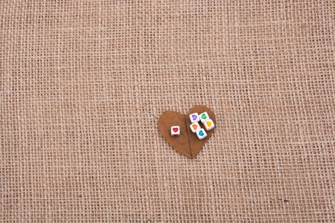 Colorful cubes with a heart on leaf on canvas