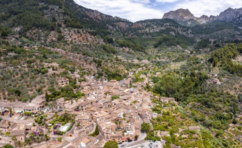 Mediterranean mountain landscape with mountain village Fornalutx