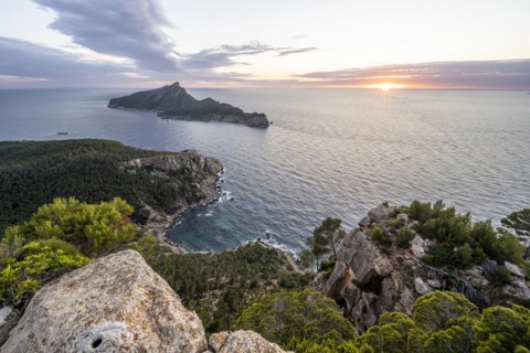 View of mountains and coast with sea