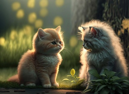 Two furry young cute kittens at play