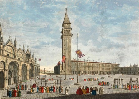 The Great Square or St Marks Square seen from the Great Clock. On the left is the portal of St Marks Church. The magnificent building on the side in front are the Apartments of the Procurators of St M...