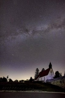 Night sky with stars above the deserted village of Gruorn
