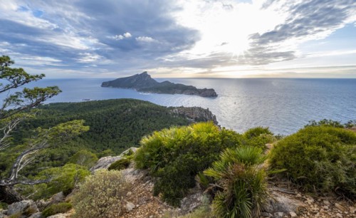 View of mountains and coast with sea
