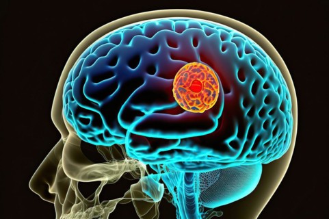 Schematic representation of the human brain with a tumour