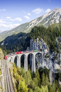 Landwasser Viaduct with train and locomotive