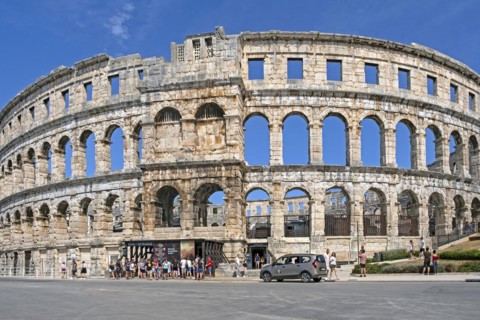 Restored arched walls of the Pula Arena
