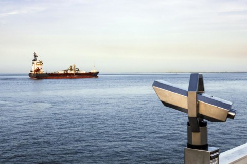 View of the North Sea at the mouth of the Elbe in the evening