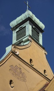 Sundial on the tower of St. Marks Church in the Jakob Fugger Settlement