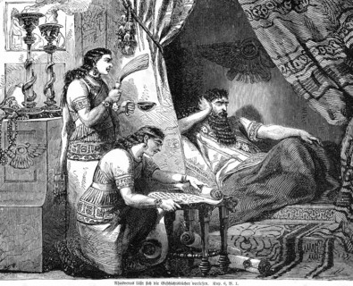 Ahasuerus has the history books read to him