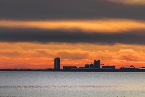 View across Meldorfer Bucht to the Buesum skyline