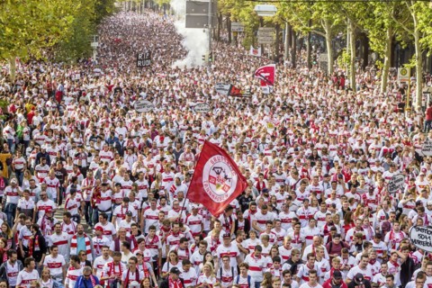 Fans of VfB Stuttgart on their way to the stadium