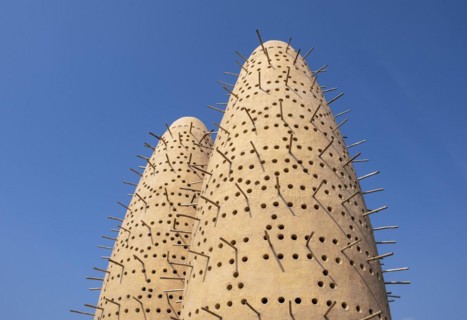 Close-up view of two of Pigeon Towers