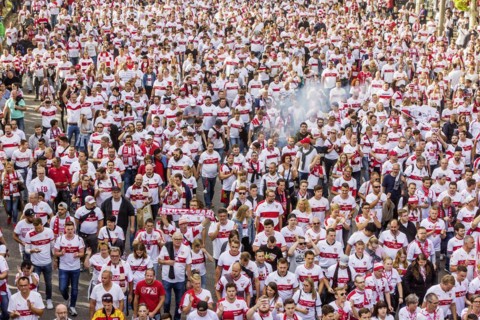 Fans of VfB Stuttgart on their way to the stadium