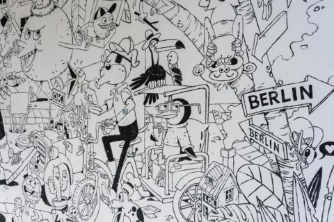 Wall drawings in black and white