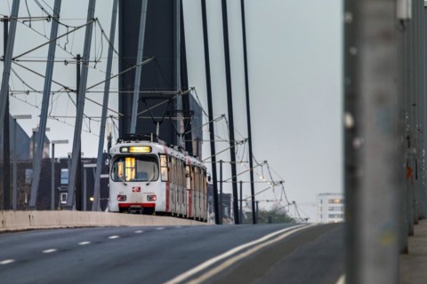 Tram crosses Oberkassel bridge