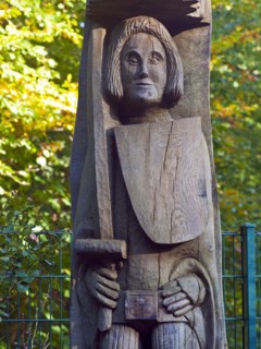 Bremen Lesum. Garden for the Blind in Knoops Park. Bremen Roland as a wooden sculpture