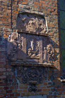Eckernfoerde. Historical frieze on the St. Nicolai Church. Schleswig Holstein. Germany Europe