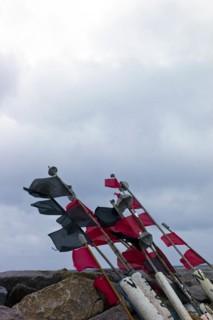 Fishermens marker buoys on the shore of Vitt