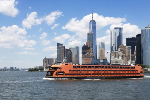 Staten Island Ferry in front of One World Trade Center on the East River