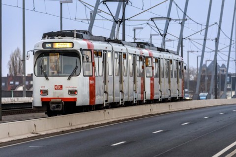 Tram crosses Oberkassel bridge