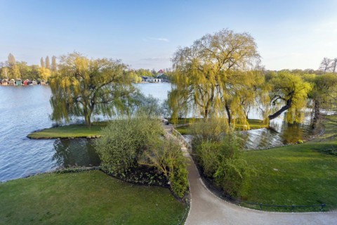 Small Swan Island in front of the Castle Island on Lake Schwerin