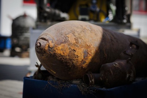 Tour of Germany by the Federal Minister of Foreign Affairs as part of the National Security Strategy. Close-up of old ammunition recovered from the Baltic Sea by BALTIC Taucherei- und Bergungsbetrieb ...