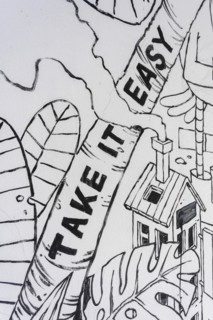 Wall drawings in black and white